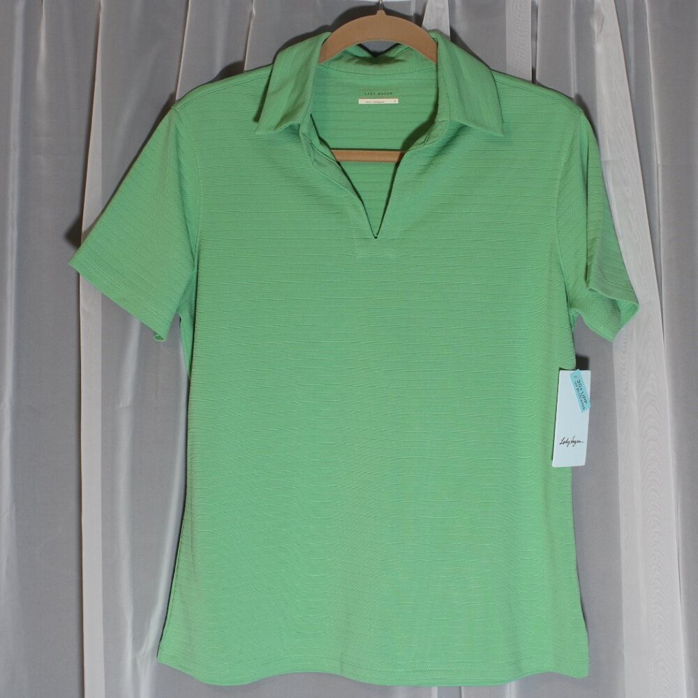 Lady Hagen Green V-neck Collar Polo Golf Large Green NEW
